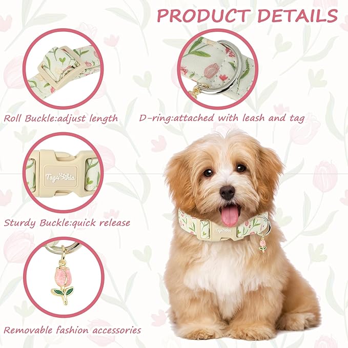 Dog Collar with Tulip Patterns, Spring Summer Collection Dog Collar with - Image 3