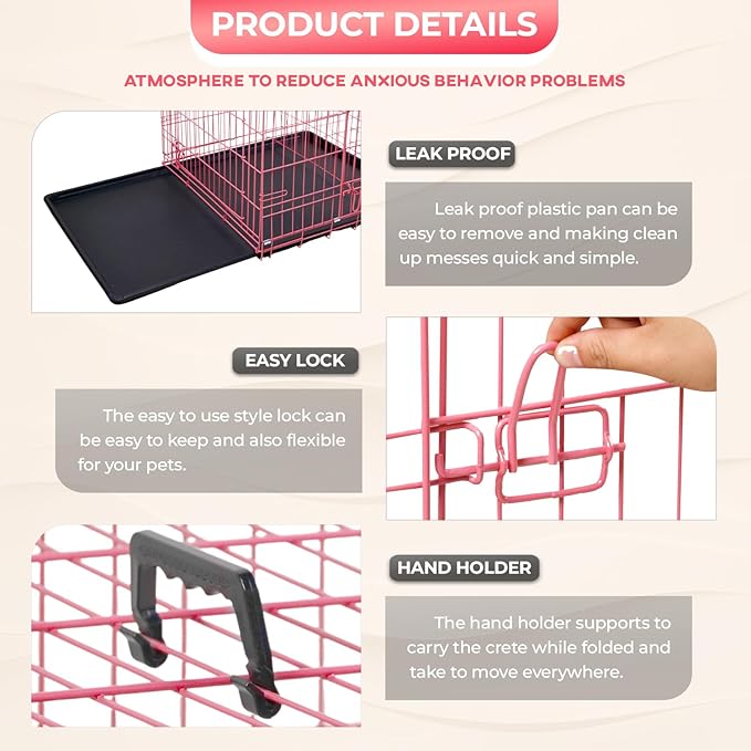 FDW Dog Crate for Medium Dogs 30 Inch Folding Metal WirePet Cage Double Door - Image 6