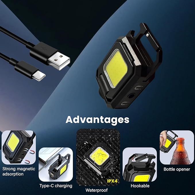 MAKDAK 2PC Cob Keychain Work Light EDC Rechargeable Foldable Keychain Flashlight - Image 5
