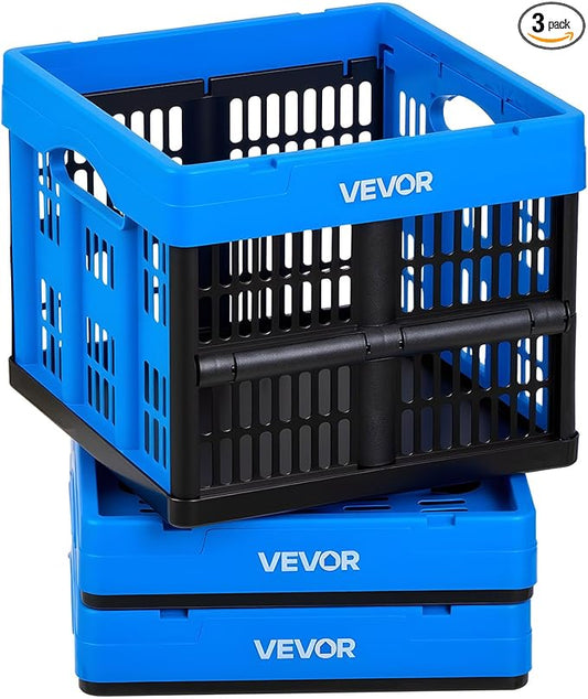 VEVOR Plastic Collapsible Storage Bins, 25L 3 Packs, Stackable Folding Storage by VEVOR