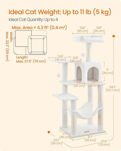 Feandrea Cat Tree, 54.2-Inch Cat Tower, Plush Multi-Level Condo - Image 5