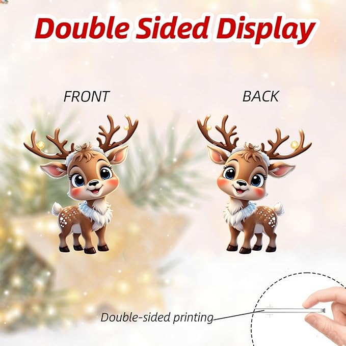9 Pcs Christmas Ornaments Cute Reindeer Xmas Tree Decorations Acrylic Winter - Image 3