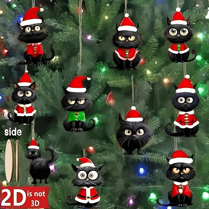 10 Pcs Christmas Hanging Ornaments Set Christmas Tree Decorations Cute Black - Image 5