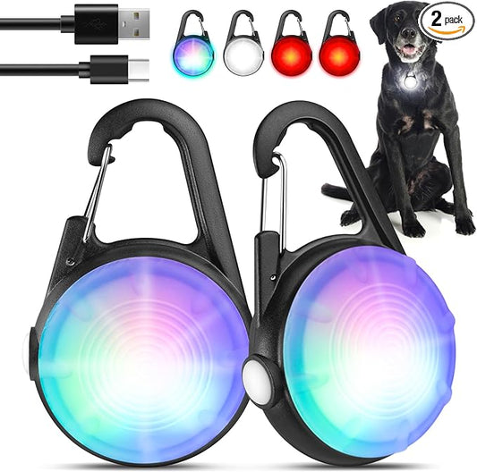 2Pack Dog Lights for Night Walking Dog Collar Light Clip on Rechargeable Glow by POEEY