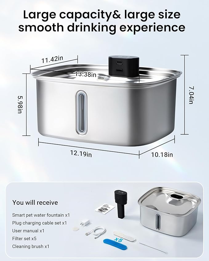 Smart Pet Water Fountain, 10L/338Oz Stainless Steel Cat Water Fountain - Image 9