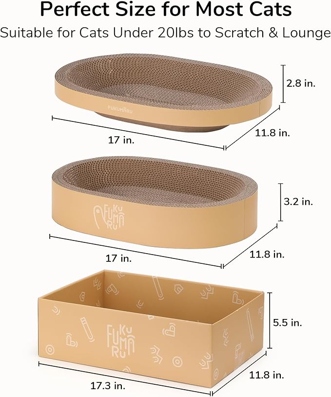 FUKUMARU 3PCS Cardboard Cat Scratcher, Durable Oval Cat Scratch Pad Bed Bowl - Image 6