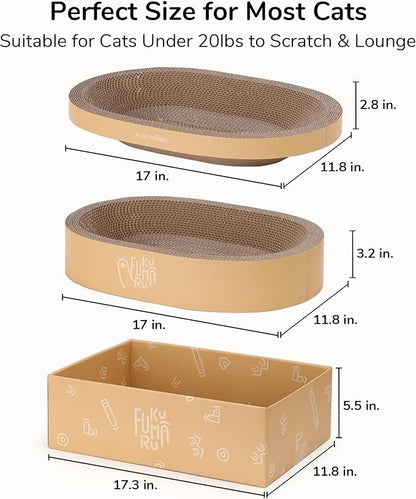 FUKUMARU 3PCS Cardboard Cat Scratcher, Durable Oval Cat Scratch Pad Bed Bowl - Image 6