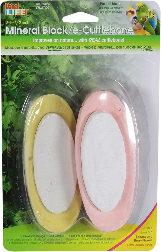 Penn-Plax Bird-Life 2-in-1 E-Cuttlebone & Mineral Block, 1 Pack by Penn-Plax
