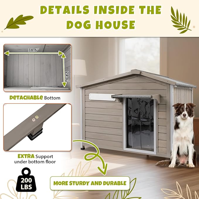 PetsCosset 40.2" L Large Dog House Outdoor & Indoor, Fir Wood Dog Kennel - Image 6