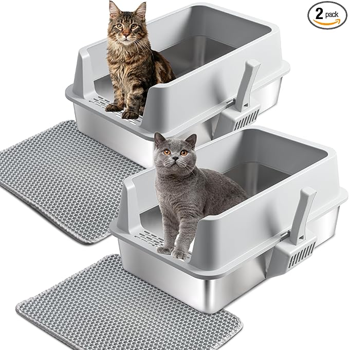 2 Pack Stainless Steel Cat Litter Box by StainlessSteelLitterBox