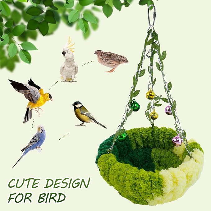 Admaison Bird Nest with Bell for Cage, Plush Hanging Bird Bed for Parakeet - Image 6
