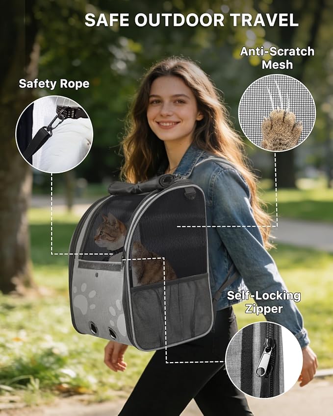 Cat Backpack Carrier with Comfort Handle, Ventilated Cat Backpack with - Image 3