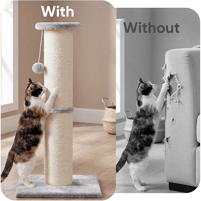 PAWSCRAT Cat Scratching Post 32" Tall, 5-Inch Diameter Natural Sisal Cat - Image 4