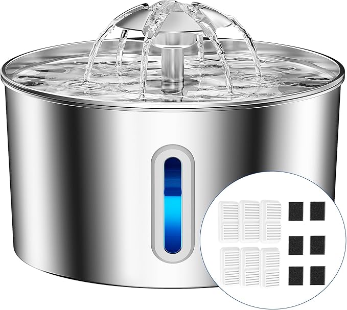 Stainless Steel Cat Water Fountain - 108oz/3.2l Metal Pet Water Bowl Dispenser by CatWaterFountain