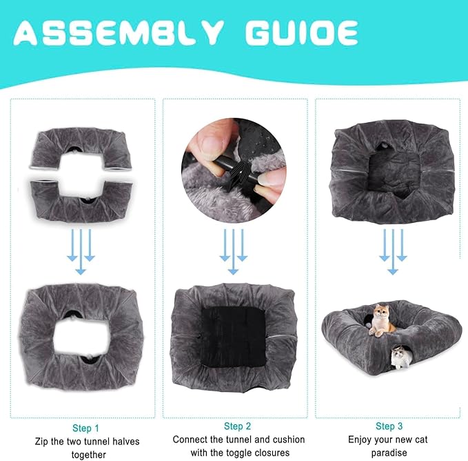 CLKHOWL Cat Tunnel Bed for Indoor Cats, Washable & Detachable Cat Bed, Cute - Image 4
