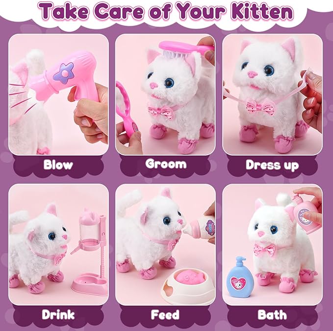 G.C Cat Toys for Kids Girls, Electronic Interactive Stuffed Cat Walk Meow and - Image 4