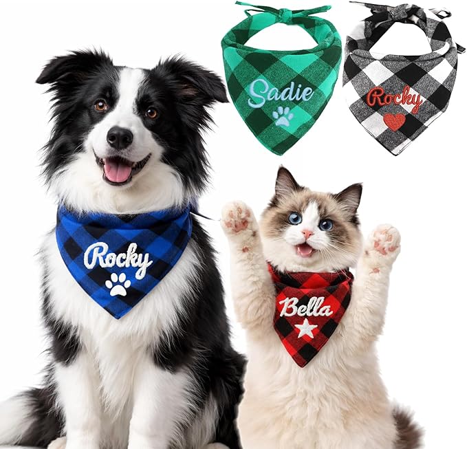 Personalized Dog Scarf Embroidered Name, Custom Dog Bandana by Unknown