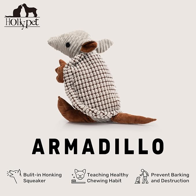 Hollypet Plush Dog Squeaky Toy Stuffed Armadillo Animal Pet Puppy Chew Toys - Image 4