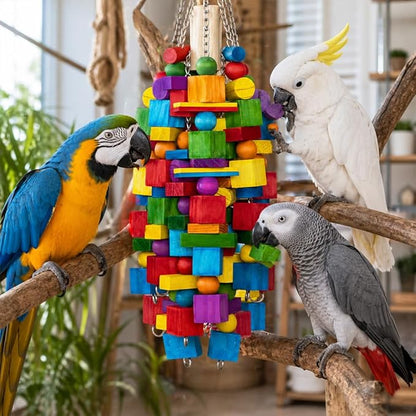 Large Bird Toy, 20 in XL Parrot Toys Natural Wood Blocks Bird Chew Toy - Image 6