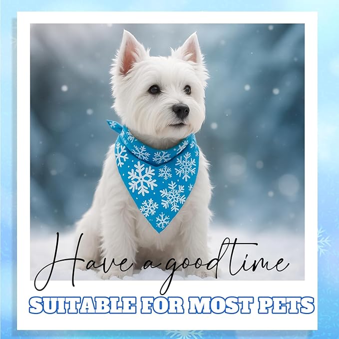 Preboun 50 Pcs Winter Dog Bandanas Bulk Blue Snowflakes Snowmen Bandanas - Image 4