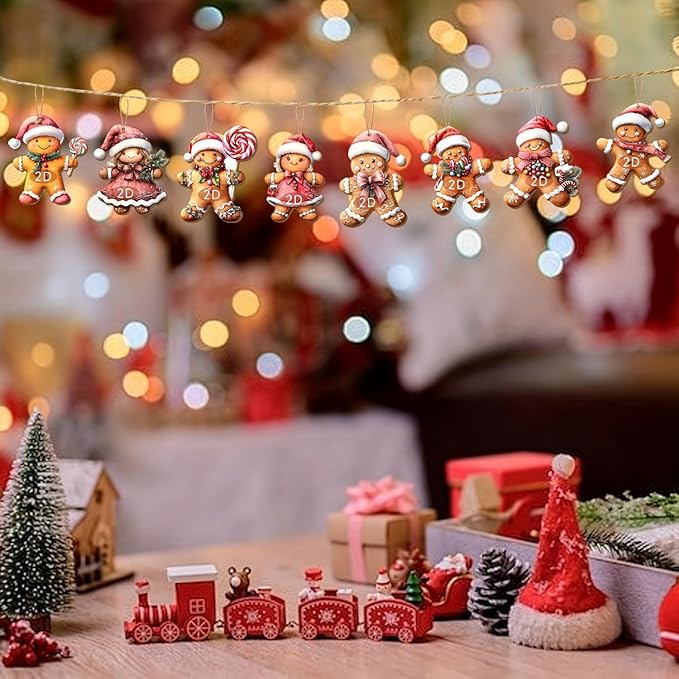 24 Pcs Christmas Gingerbread Man Hanging Ornaments Wooden 2D Indoor Outdoor - Image 6