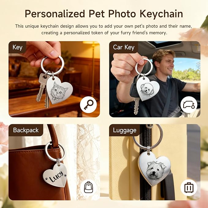 Custom Dog or Cat Portrait Keychain, Personalized Photo Engraved Keychains - Image 6