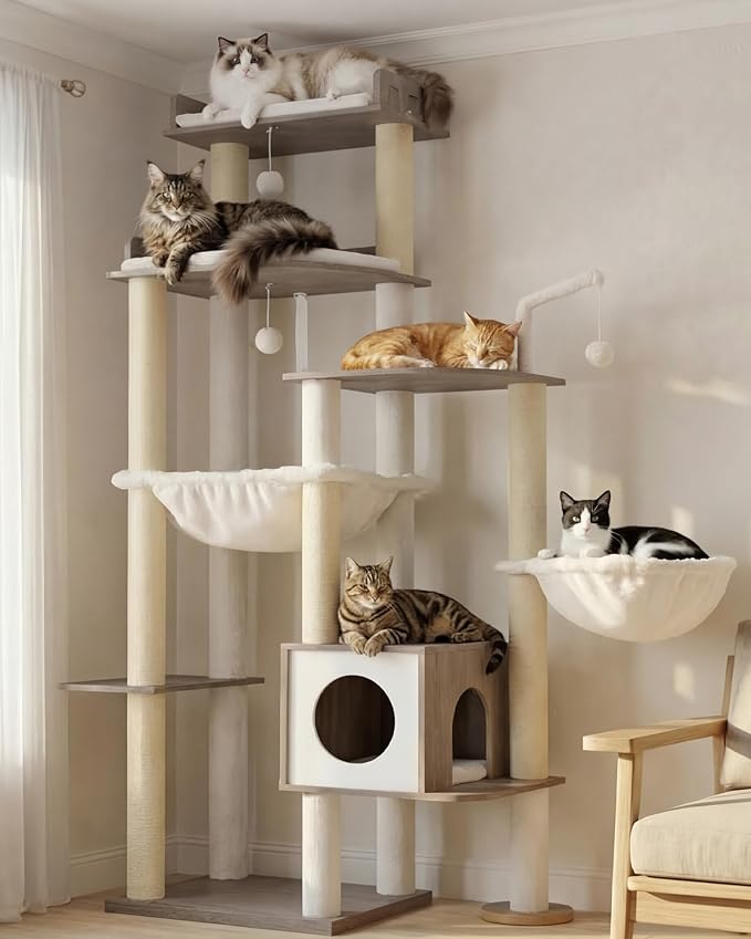 Heybly Cat Tree, 70.5 Inch Wood Tall Cat Tower - Image 2