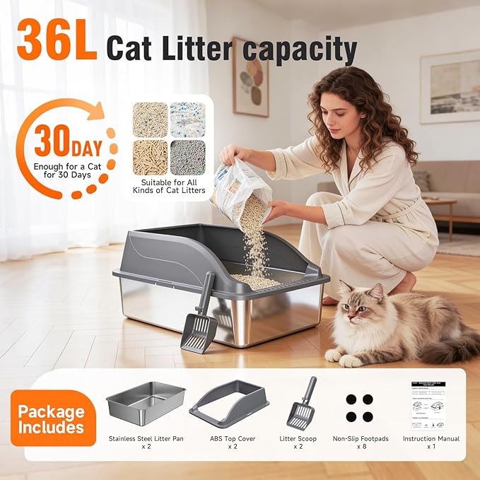 2PACK Stainless Steel Litter Boxes, Extra Large XL Odor Free Metal Litter Box - Image 8