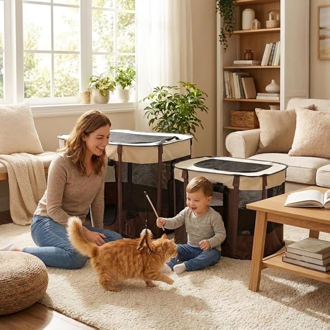 Paw Ballet 2-in-1 Foldable Pet Playpen, Portable Dog Cat Kennel Tent - Image 5