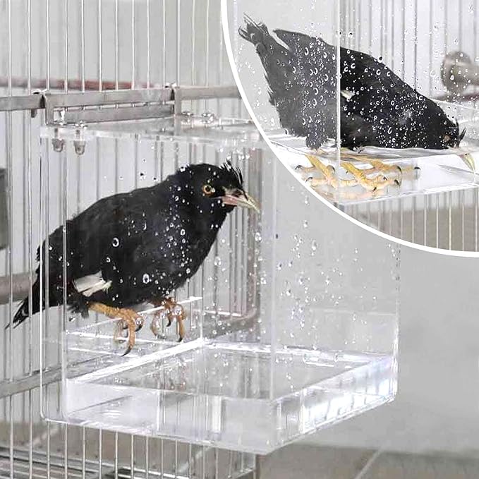 GURECOD Hanging Bird Bath Cube Bird Bathtub Bath Shower Box Bowl Cage Accessory - Image 2