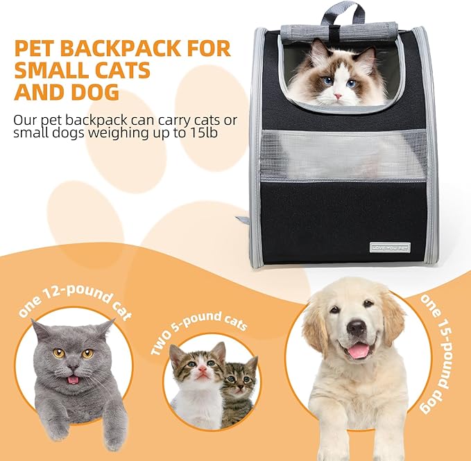 Cat Carrier Backpack with Reflector with Safety Leash Up to 15Lbs, Pet Carrier - Image 5