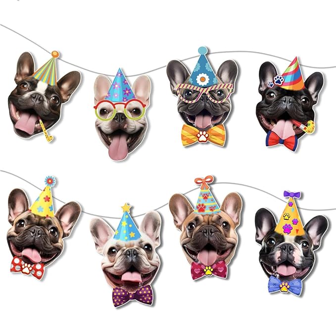 French Bulldog Birthday Garland — Photographic Frenchie Faces Birthday Banner by Momapopup