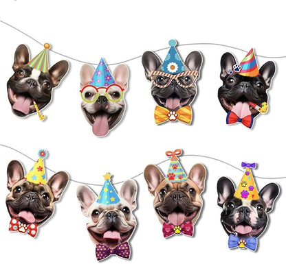 French Bulldog Birthday Garland — Photographic Frenchie Faces Birthday Banner by Momapopup