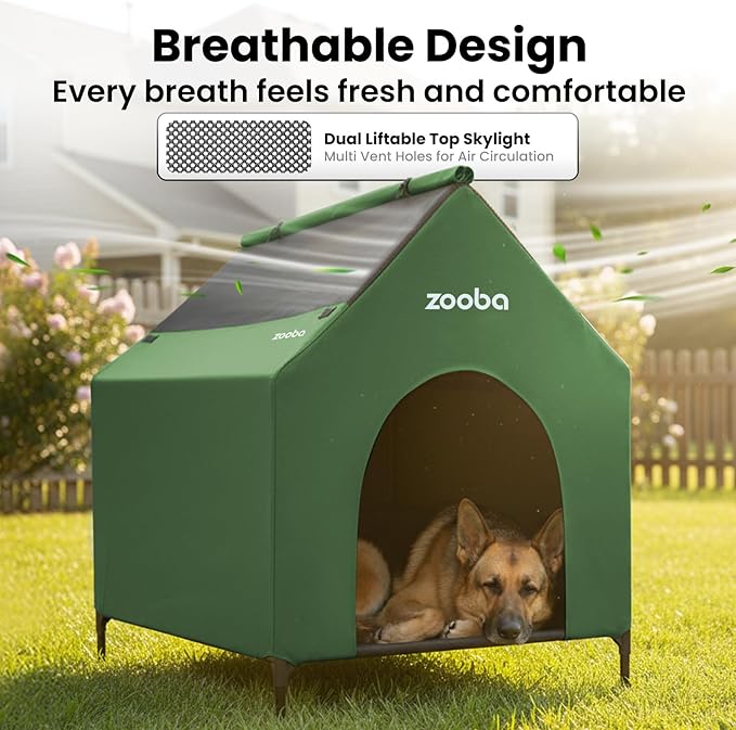 Zooba Outdoor Dog House – Weatherproof Elevated Pet Shelter, Breathable Mesh & - Image 2