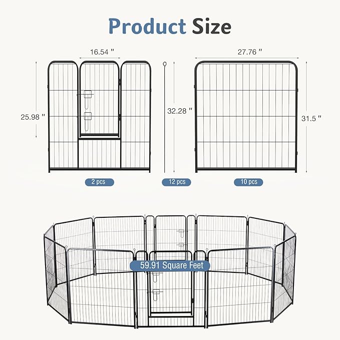 DUMOS Dog Playpen Indoor, Metal 32 Inch 12 Panels Foldable Pet Fence - Image 5