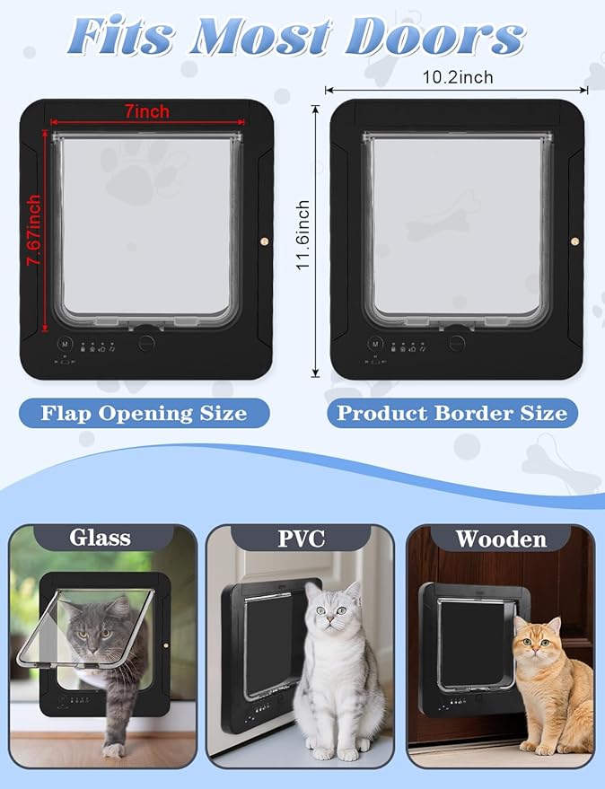 Smart Cat Door with 3 Collar Sensor Key, RFID Cat Door Collar Activated with - Image 4