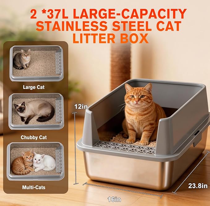 2PACK Stainless Steel Litter Box, Metal Litter Boxs - Image 4
