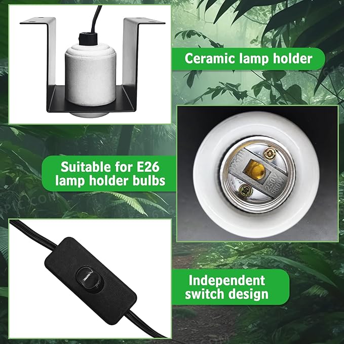 kathson 2Pcs Reptile Heat Lamp Fixture Ceramic E26 Base Light Bulb Socket - Image 4