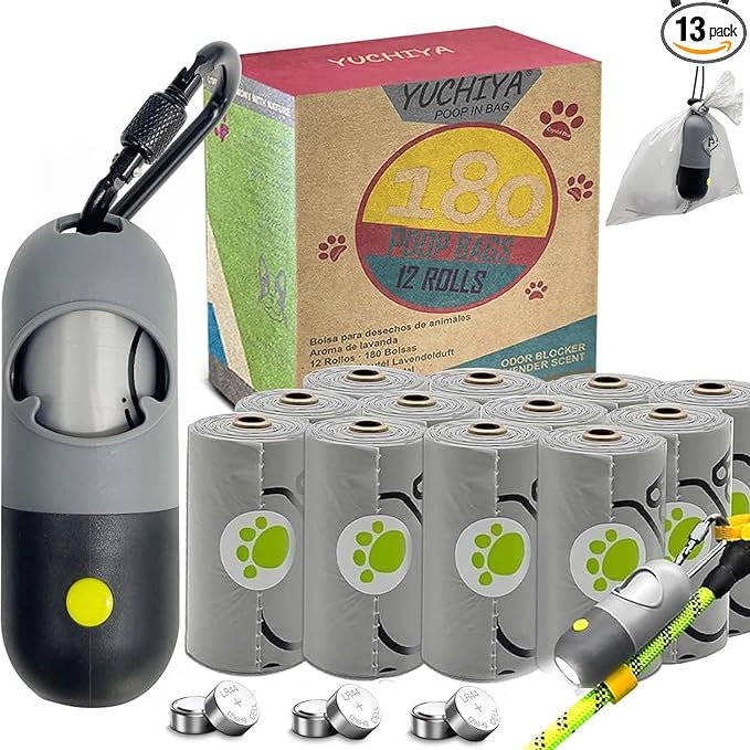 Dog Poop Bags Holder with LED Flashlight|Pet Waste Bags Dispenser by YUCHIYA