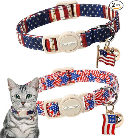 2 Pack American Flag Cat Collars Breakaway by DOGWONG