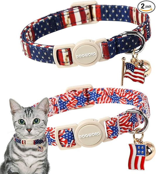 2 Pack American Flag Cat Collars Breakaway by DOGWONG