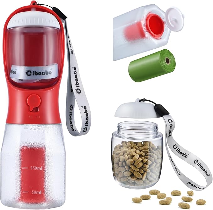 Cibaabo Dog Water Bottle with Food Container & Poop Bag Holder, Travel Water by Cibaabo
