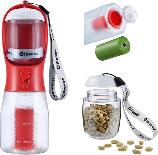 Cibaabo Dog Water Bottle with Food Container & Poop Bag Holder, Travel Water by Cibaabo