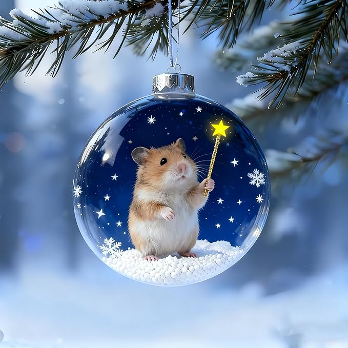6 Pcs Hamster Christmas Ornament Decor Flat 2D Acrylic Small Animal Christmas - Image 2