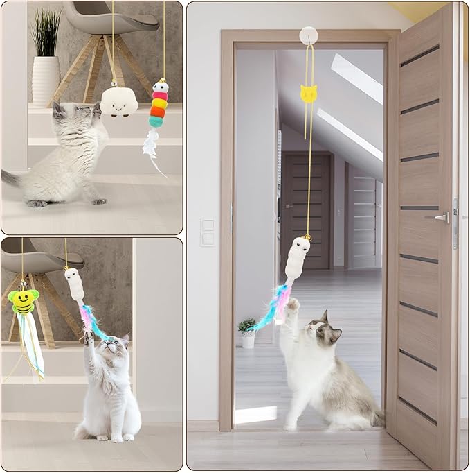 JIARON 6 PCS Interactive Cat Feather Toys, Indoor Hanging Retractable Cat Toy - Image 3