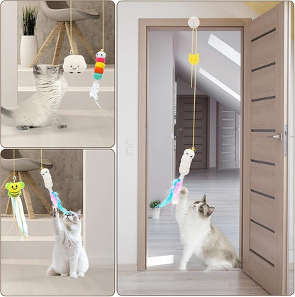 JIARON 6 PCS Interactive Cat Feather Toys, Indoor Hanging Retractable Cat Toy - Image 3