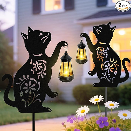Solar Cat Hanging Lantern Outdoor, 2 Pack Black Cat Solar Lights, Cat Lover by yulloyello