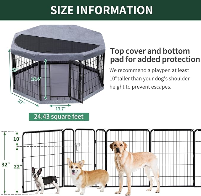 PETIME Dog Playpen, Metal Exercise Puppy Pen Heavy Duty Kennels Yard Fence - Image 3
