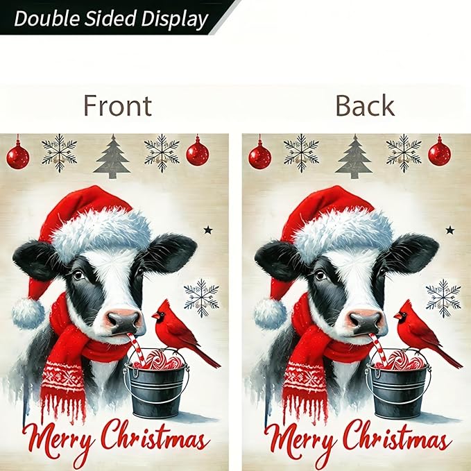 Merry Christmas Garden Flag 12x18 Double Sided Cow Winter Garden Flag - Image 7
