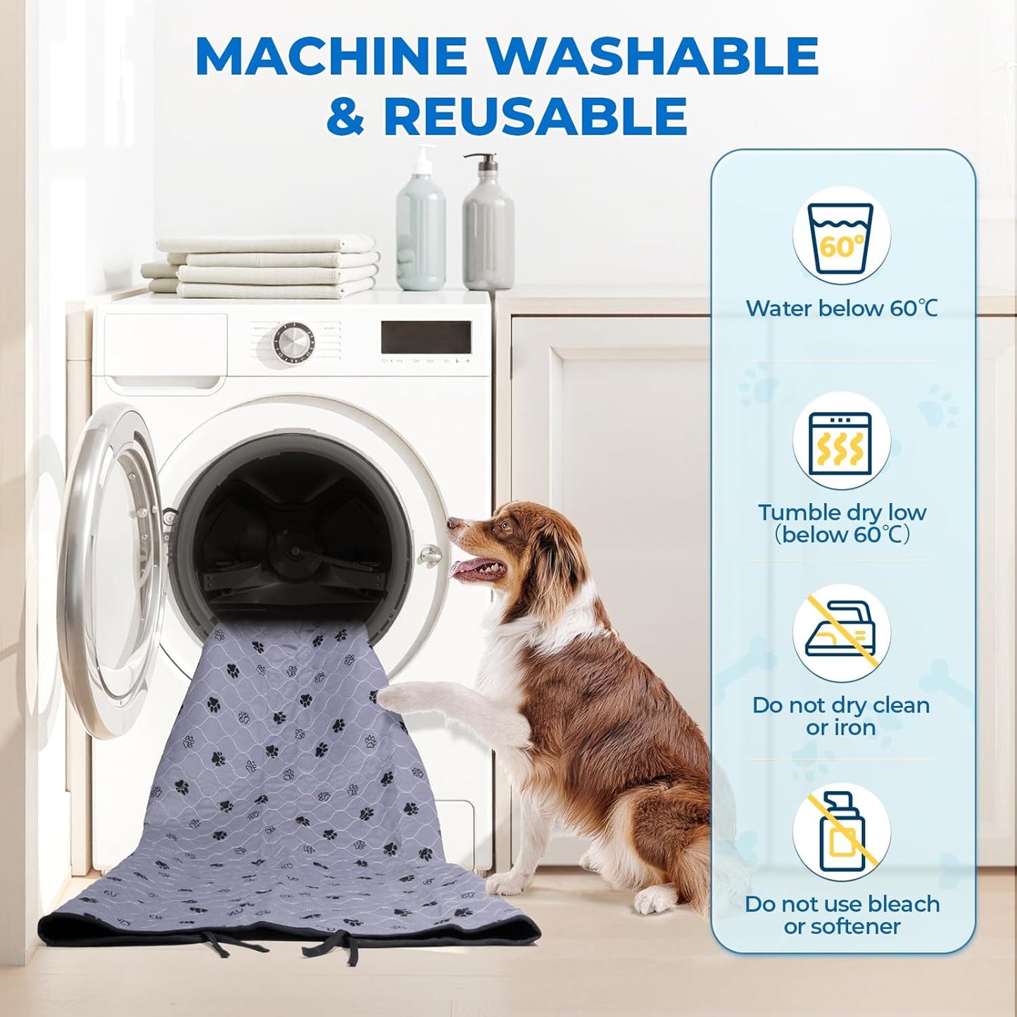 Fostanfly Washable Pee Pads for Dogs, 2 Pack Large 36"x41" Ultra-Absorbent and Leak-Proof Non-Slip Reusable Potty Training Pads for Dogs, Cats, Puppy, Potty Training of Add 8 Lanyards